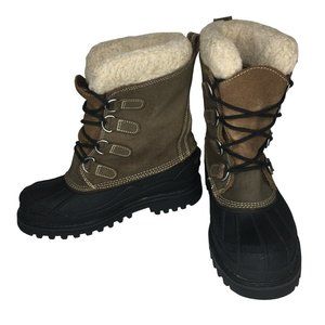 LL BEAN Women's Size 8M Duck Boots Suede Sherpa Liner Lace Up Waterproof Snow